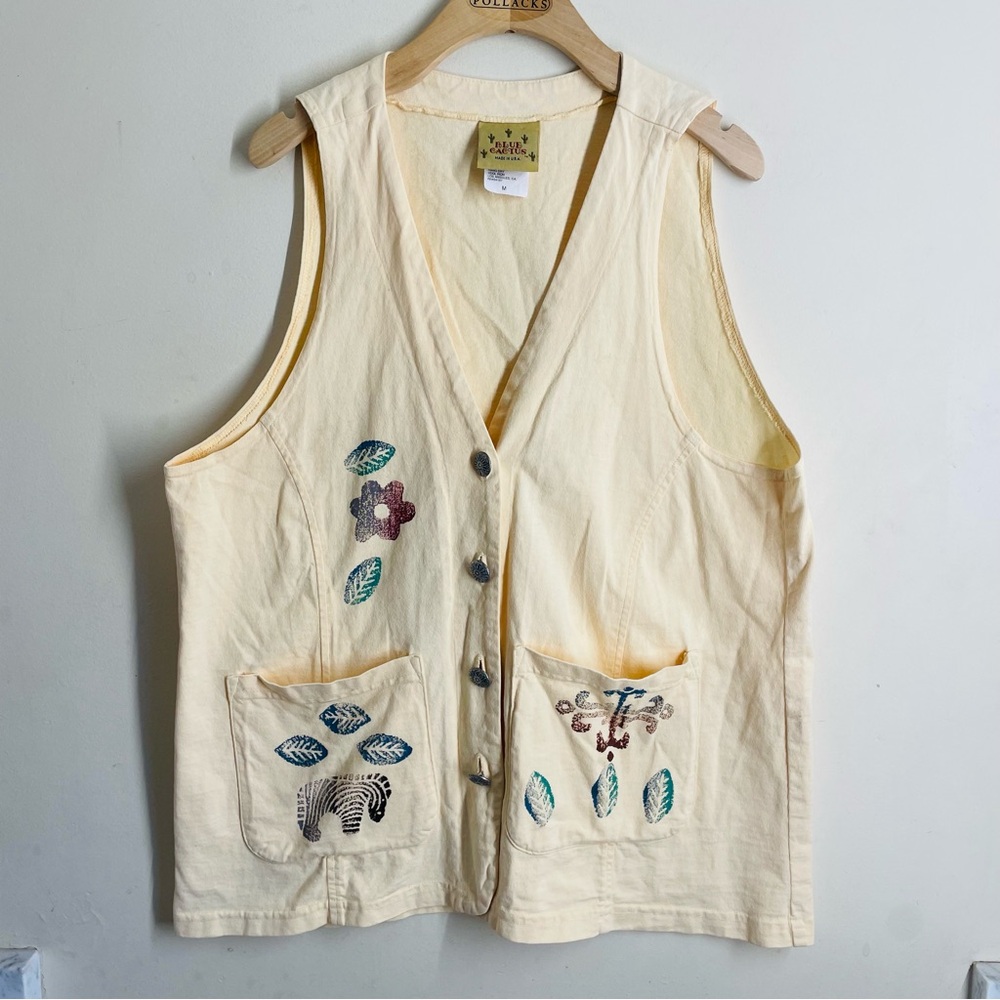 Blue Cactus Vintage Artsy Yellow Vest made in USA size M